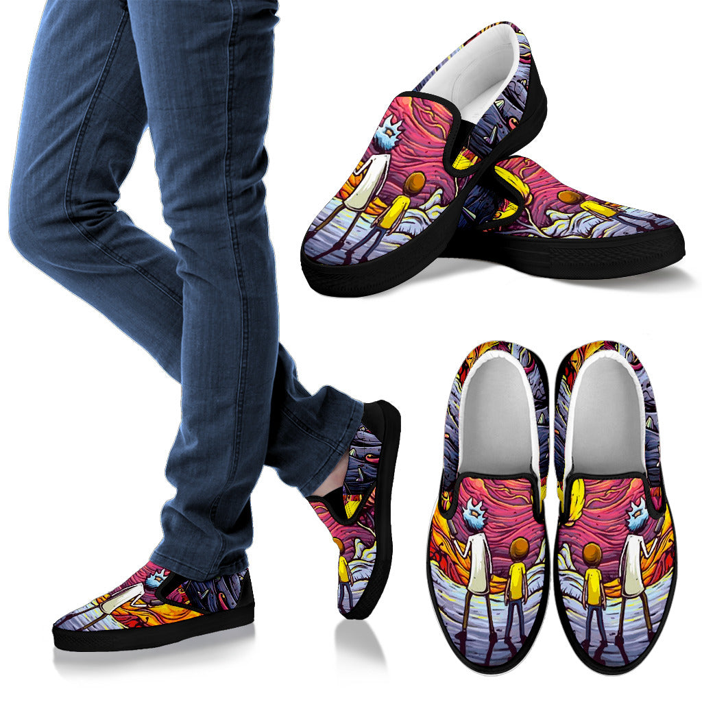 RICK MORTY ART SLIP ON BLACK MEN SHOES